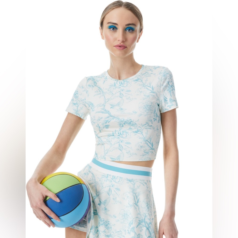 NWT Alice + Olivia Cindy Crop Tee in Antique Butterfly Off White